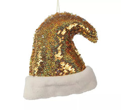 Chapéu de Papai Noel dourado de lantejoulas 20 cm para decorar a árvore de natal
