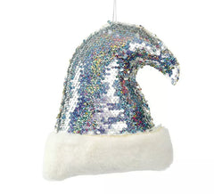 Chapéu de Papai Noel prateado de lantejoulas 20 cm para decorar a árvore de natal