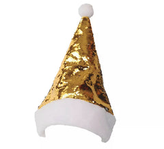 Lantejoulas reflexivas prata-ouro com chapéu de Papai Noel