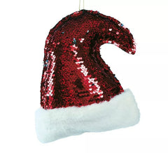 Chapéu de Papai Noel vermelho de lantejoulas 20 cm para decorar a árvore de natal
