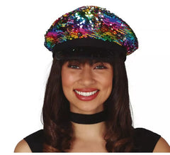 Chapéu feminino multicolorido de lantejoulas policial