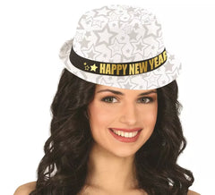 Chapéu de gangster branco feliz ano novo