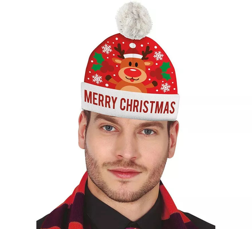 Translation missing: pt-PT.Gorro Navideño Reno Merry Christmas con efecto lana