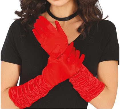 Guantes arrugados rojos de 45 cm.