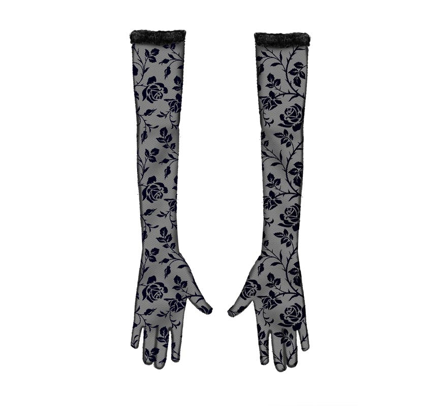 Translation missing: pt-PT.Guantes Calado Flores negro de 38 cm