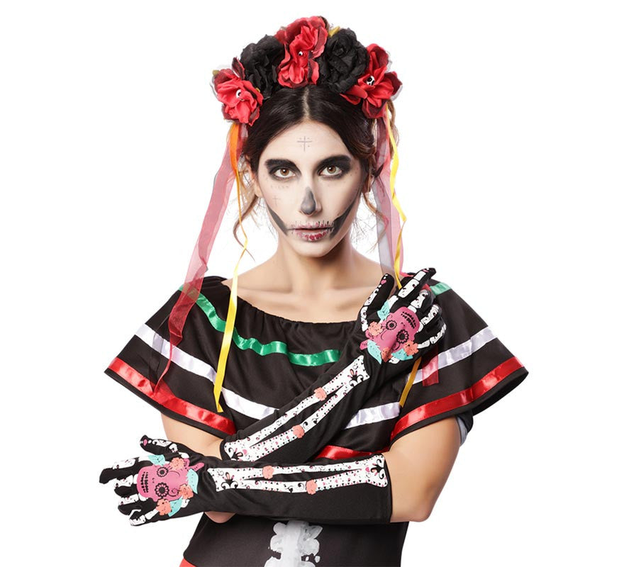 Translation missing: pt-PT.Guantes de Catrina rosa con flores