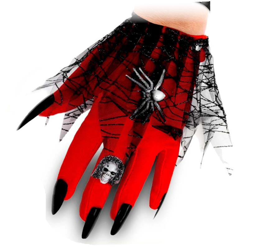 Translation missing: pt-PT.Guantes de Demonio rojo y negro con encaje