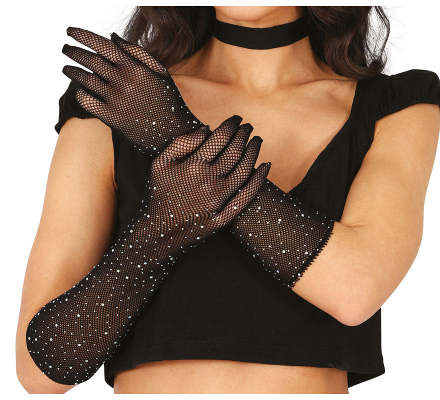 Translation missing: pt-PT.Guantes de Malla con pedrería en varios colores de 30 cm adulto