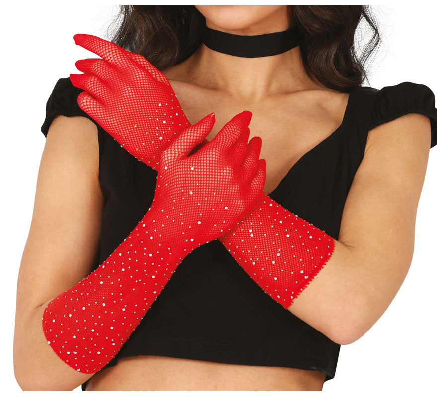 Translation missing: pt-PT.Guantes de Malla con pedrería en varios colores de 30 cm adulto