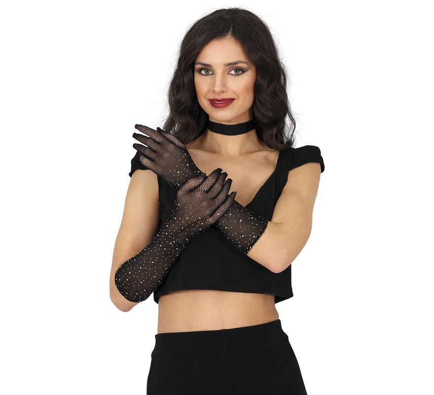 Translation missing: pt-PT.Guantes de Malla con pedrería en varios colores de 30 cm adulto
