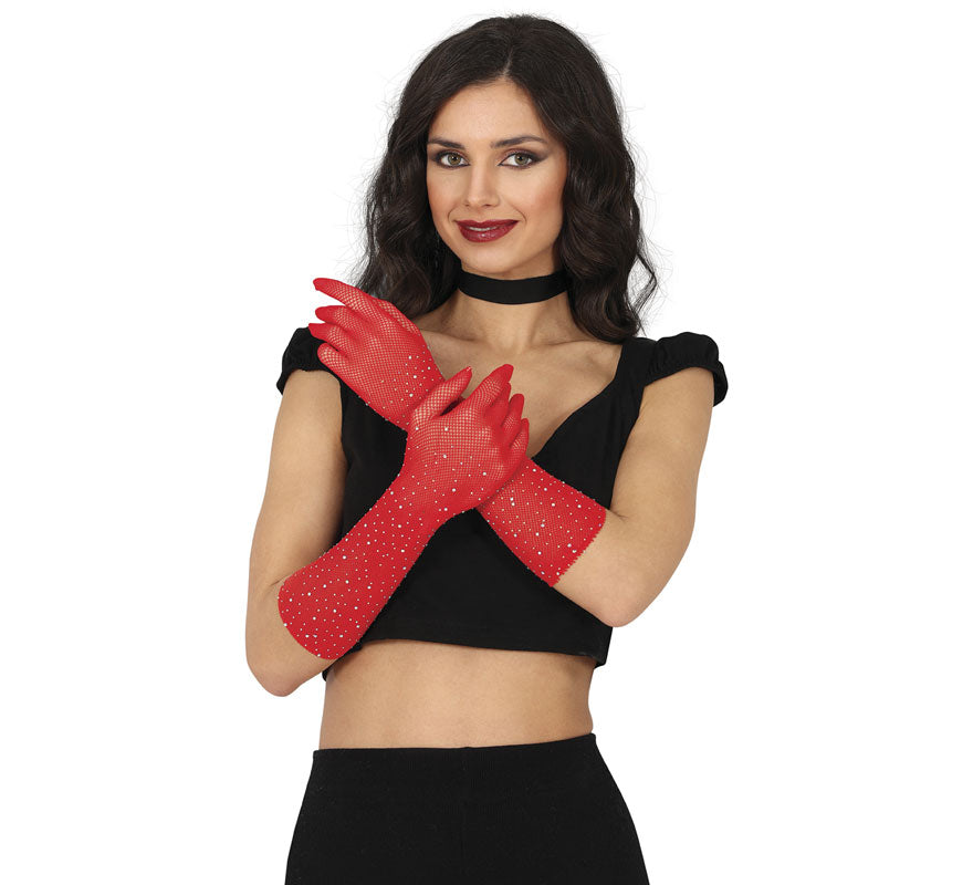 Translation missing: pt-PT.Guantes de Malla con pedrería en varios colores de 30 cm adulto