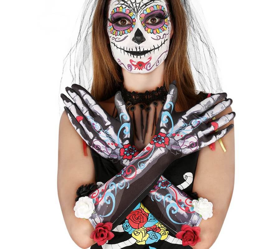 Translation missing: pt-PT.Guantes Esqueleto con Flores 40 Cm