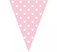 Guirlanda de Bunting Rosa com Bolinhas Brancas 3,6 metros