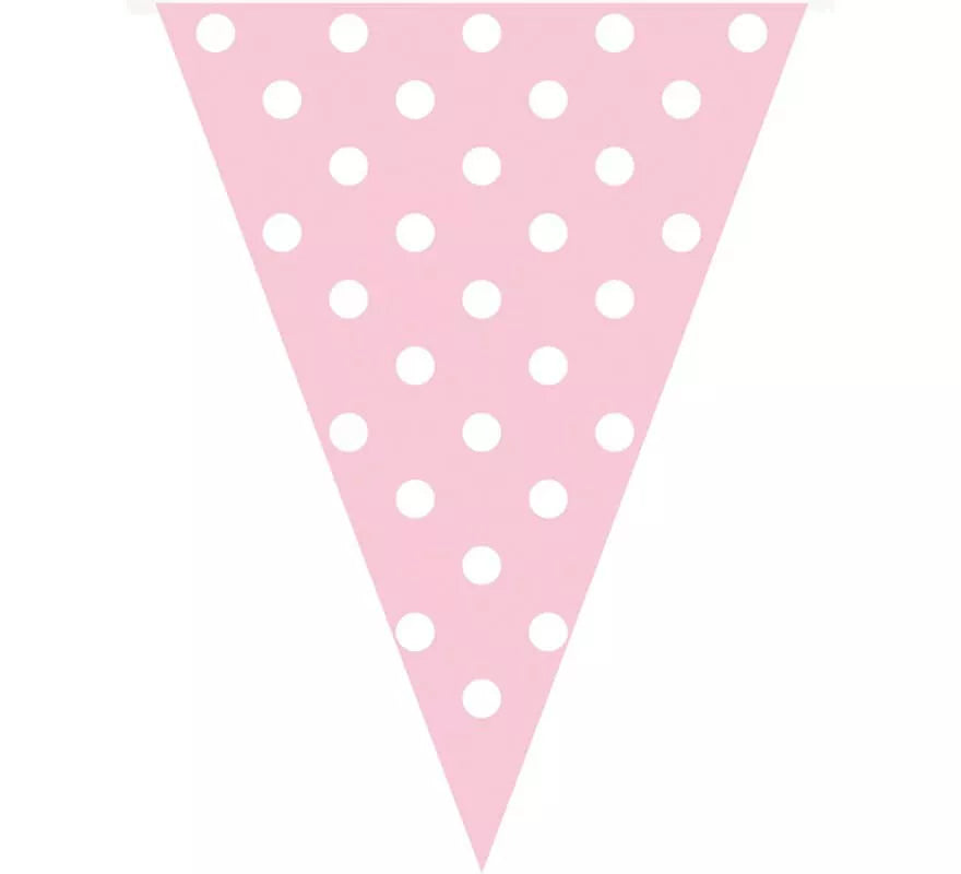 Translation missing: pt-PT.Guirnalda Banderines Rosa con Topos Blancos 3,6 mts