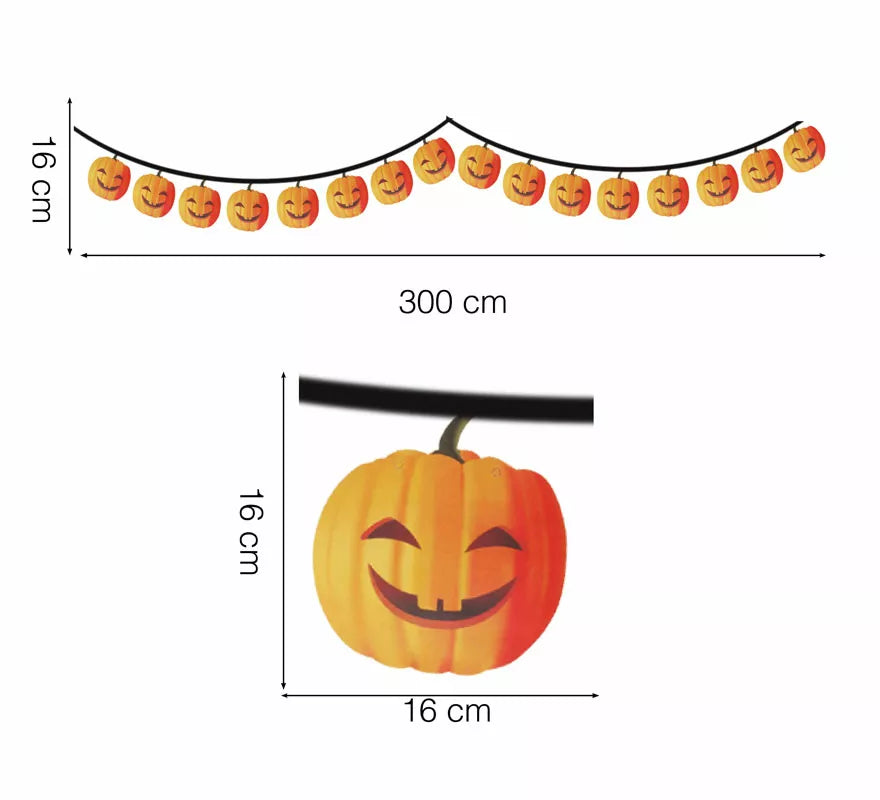 Guirnalda Calabazas de 300 cm 16X16 cm (Alta calidad)