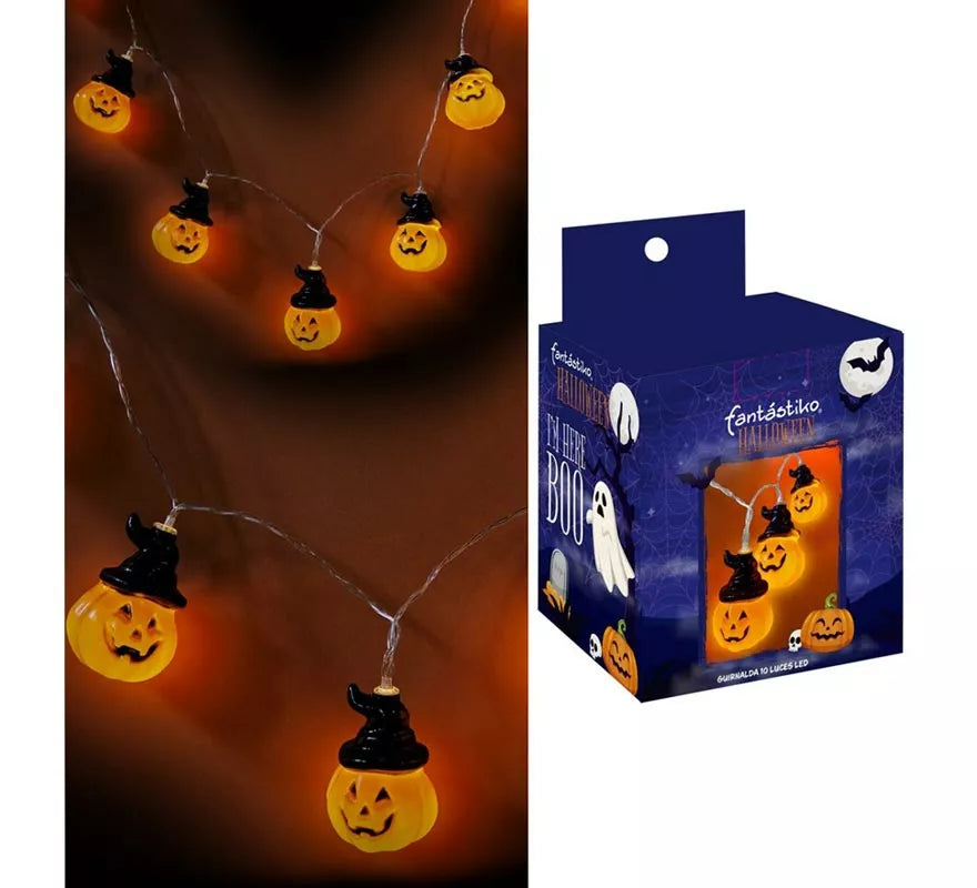Translation missing: pt-PT.Guirnalda de 10 Calabazas con Sombrero con LED de 150 cm