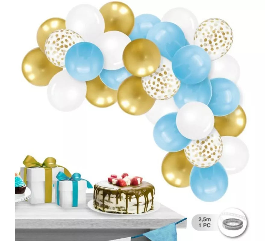 Translation missing: pt-PT.Guirnalda de 30 Globos Azules, blancos y dorados