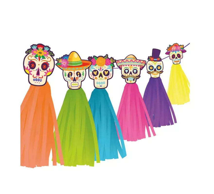 Guirnalda de Día de los Muertos con flecos de 2 m