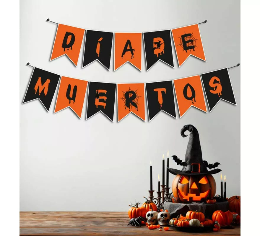 Translation missing: pt-PT.Guirnalda de Día de Muertos negro y naranja de 3 m