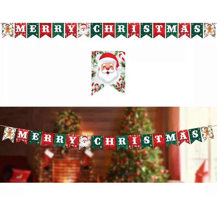 Translation missing: pt-PT.Guirnalda de Feliz Navidad con Papá Noel y Reno de 300x20x15 cm