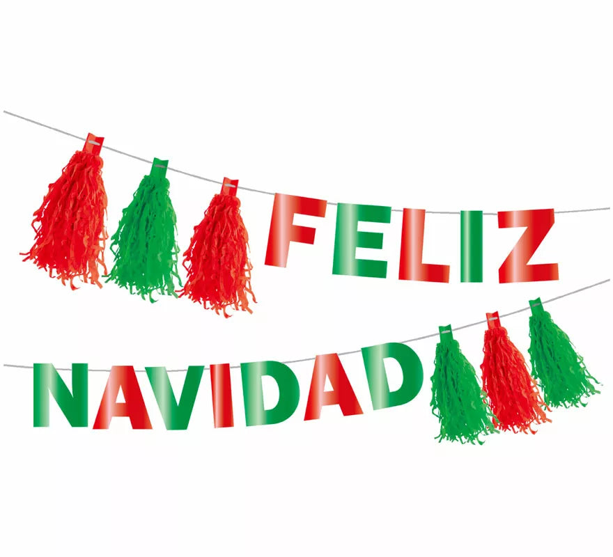 Translation missing: pt-PT.Guirnalda de Feliz Navidad con Pompones rojo y verde de 3 mts