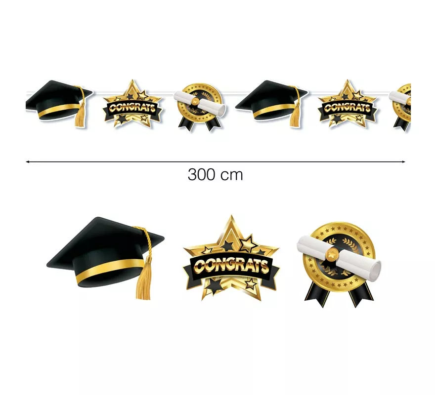 Translation missing: pt-PT.Guirnalda de Graduado negro y dorado de 300 cm
