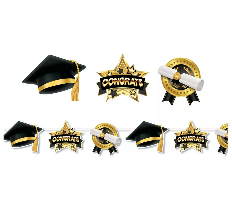Translation missing: pt-PT.Guirnalda de Graduado negro y dorado de 300 cm