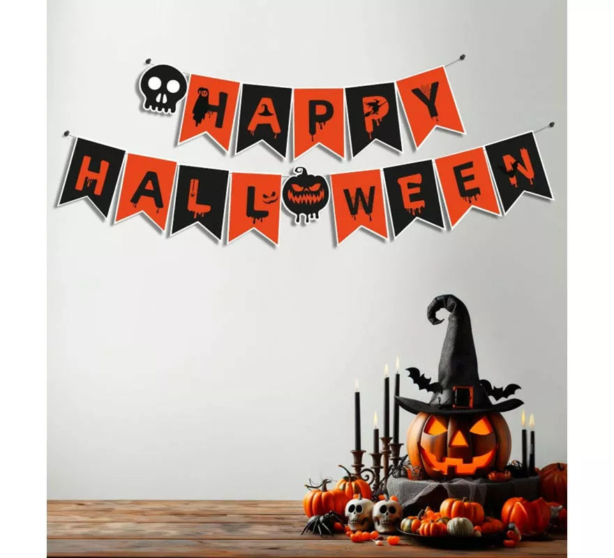 Translation missing: pt-PT.Guirnalda de Happy Halloween calavera y calabaza de 3 m