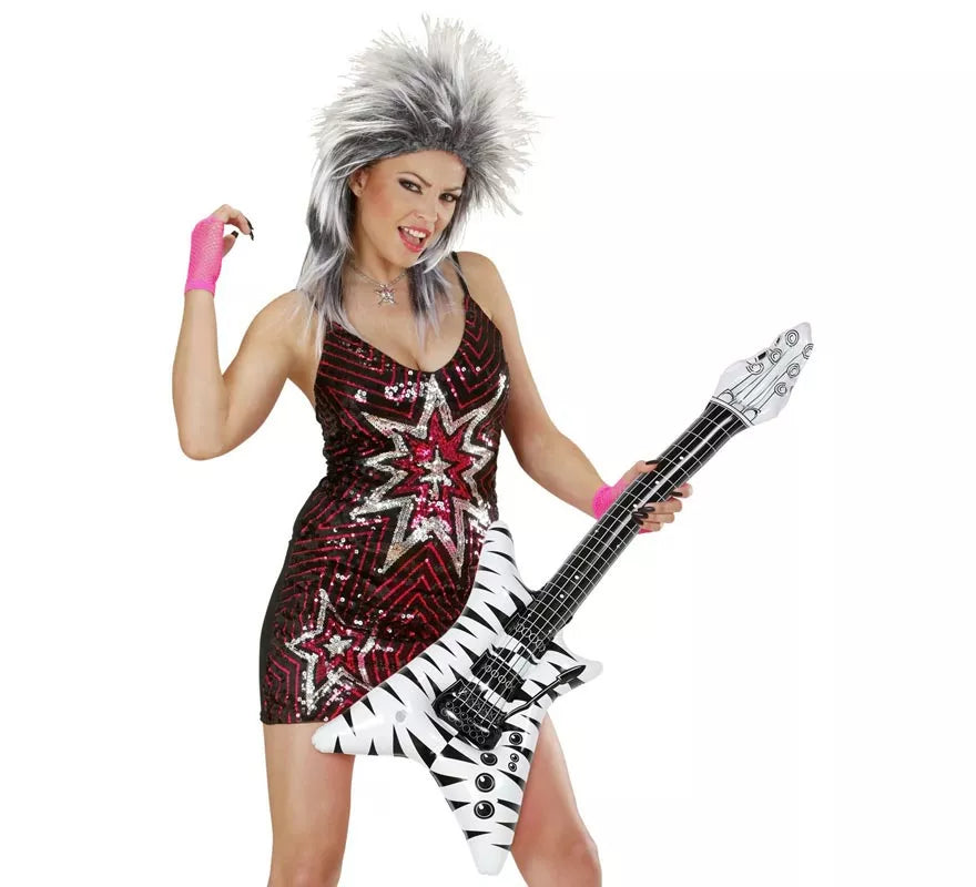Translation missing: pt-PT.Guitarra Rockstar estampado cebra hinchable de 95 cm