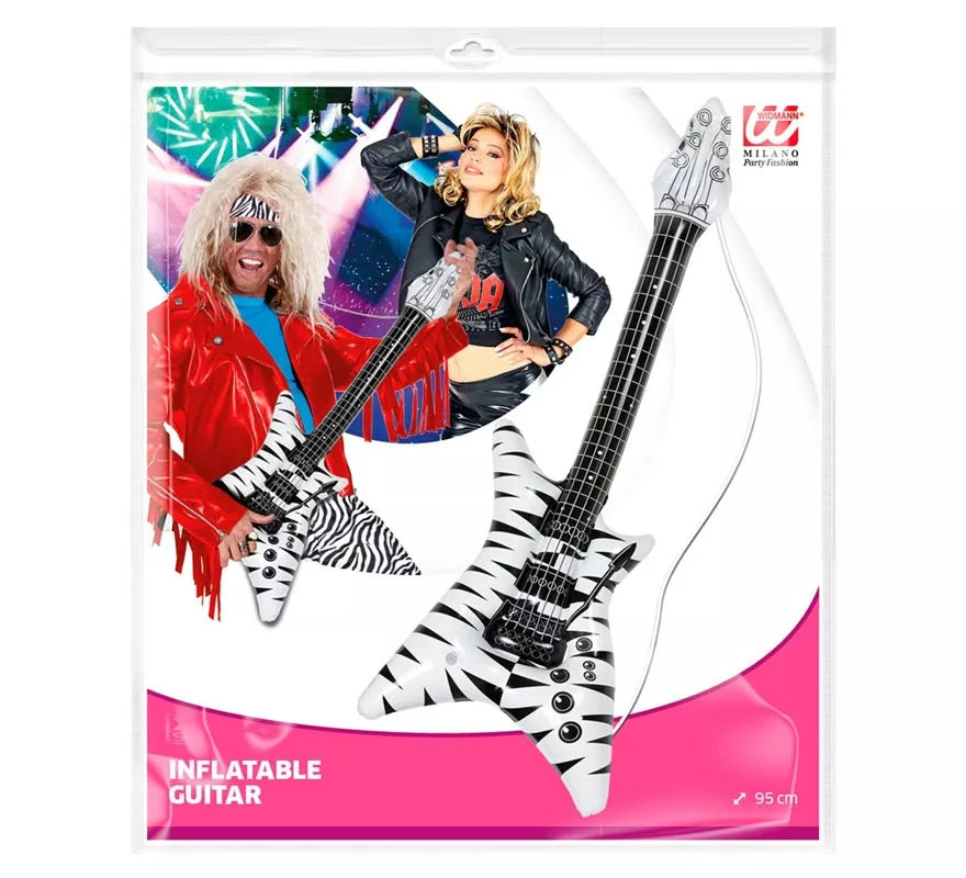 Translation missing: pt-PT.Guitarra Rockstar estampado cebra hinchable de 95 cm