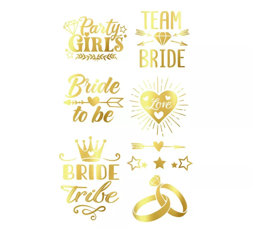 Translation missing: pt-PT.Hoja de Tatuajes dorados Bride To Be de 14x30 cm