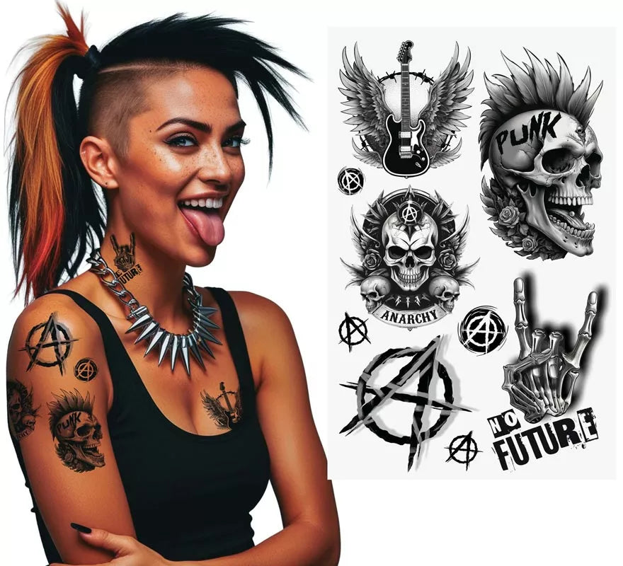 Translation missing: pt-PT.Hoja de Tatuajes Punk de 14x30 cm