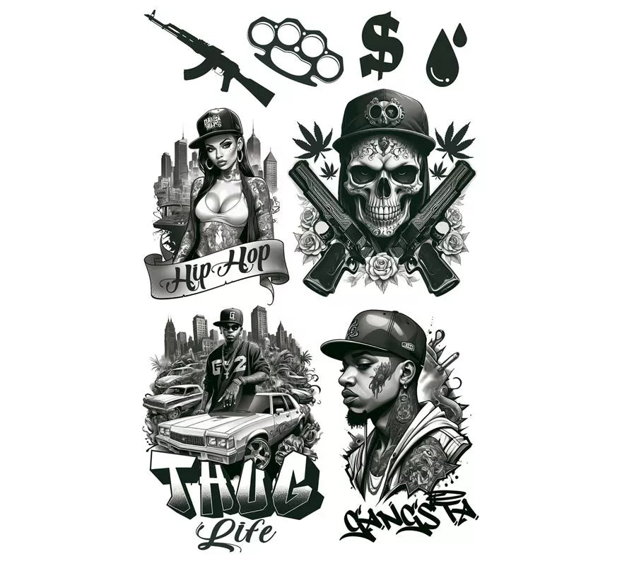 Translation missing: pt-PT.Hoja de Tatuajes Thug Life de 14x30 cm