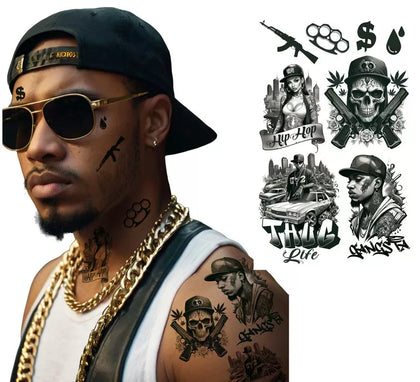Hoja de Tatuajes Thug Life de 14x30 cm