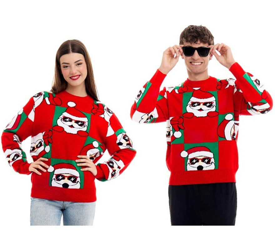 Translation missing: pt-PT.Jersey de Navidad Damero Papá Noel rojo para adulto