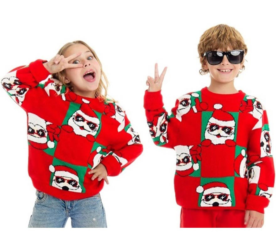 Translation missing: pt-PT.Jersey de Navidad Damero Papá Noel rojo para niños