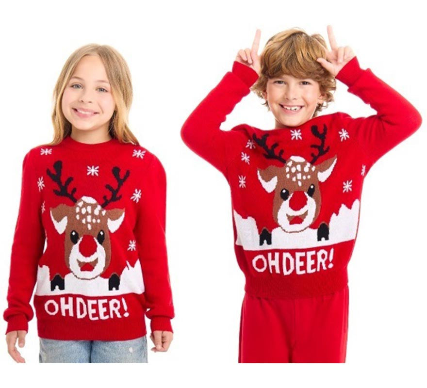 Jersey de Navidad Oh Deer rojo con reno para niños