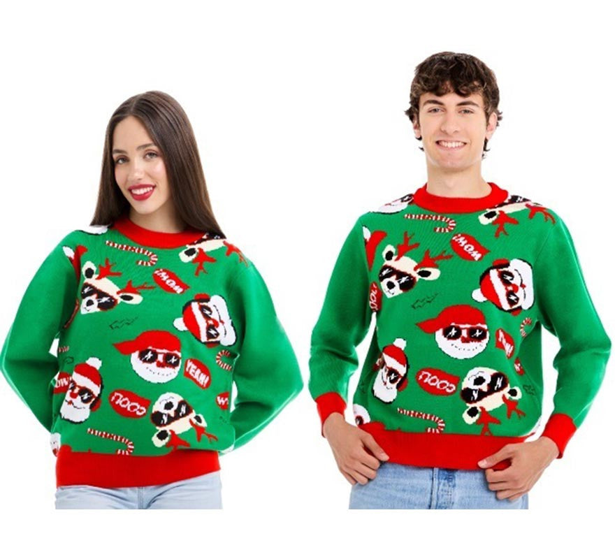 Translation missing: pt-PT.Jersey de Navidad Papá noel Cool verde y rojo para adulto