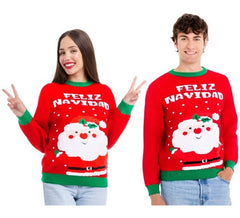 Camisola de Natal Papai Noel Feliz Natal Vermelho e Verde para Adulto