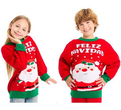 Camisola de Natal Papai Noel Feliz Natal Vermelho e Verde para Crianças
