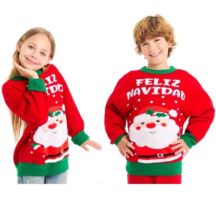 Translation missing: pt-PT.Jersey de Navidad Papá Noel Feliz Navidad rojo y verde para niños