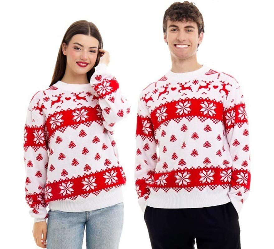 Translation missing: pt-PT.Jersey de Navidad Woods Greca Copos rojo y blanco para adulto