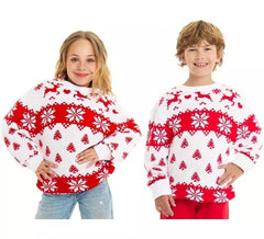 Suéter de Natal Woods Greca com flocos de neve vermelhos e brancos para crianças