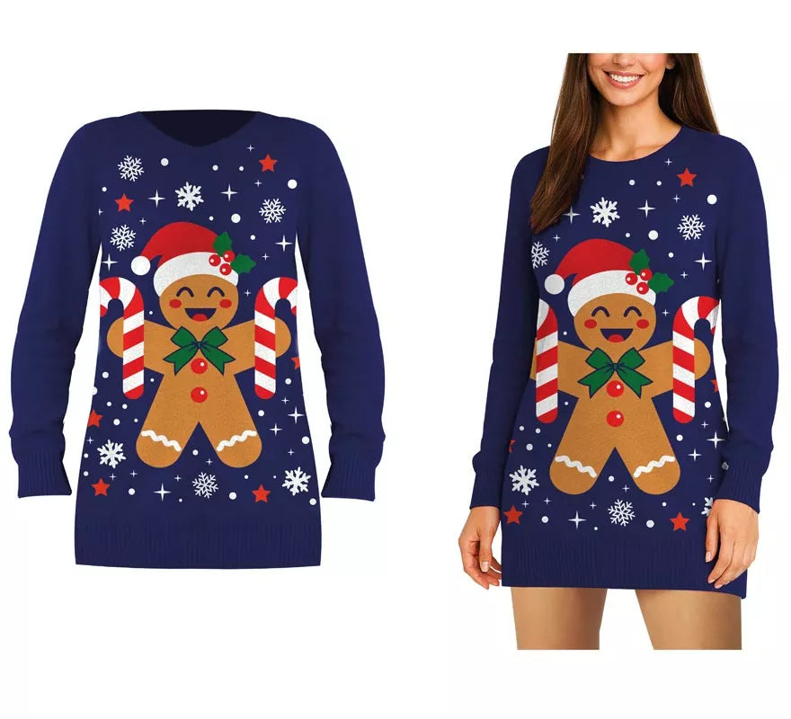Translation missing: pt-PT.Jersey Largo Navideño de Muñeco de Jengibre para mujer