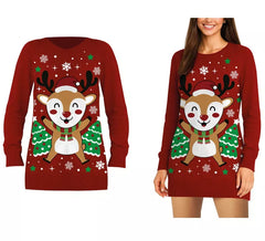 Camisola longa de rena de Natal para mulher