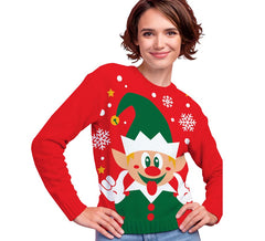 Suéter de Natal com elfo feliz para mulheres