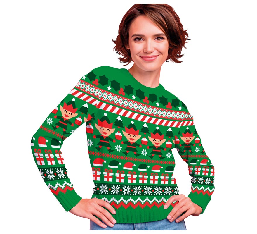 Translation missing: pt-PT.Jersey Navidad Elfo verde para mujer
