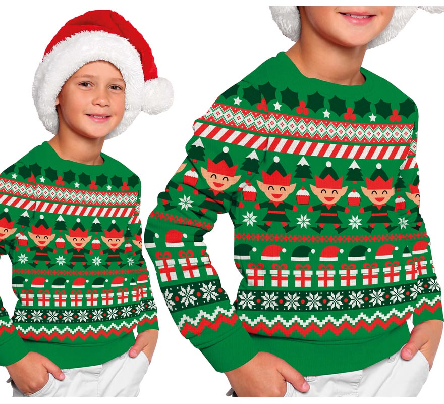 Translation missing: pt-PT.Jersey Navidad Elfo verde para niños