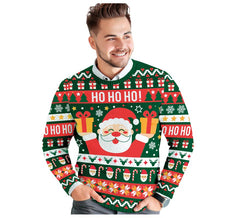 Suéter de Natal Ho Ho Ho verde e vermelho para homem