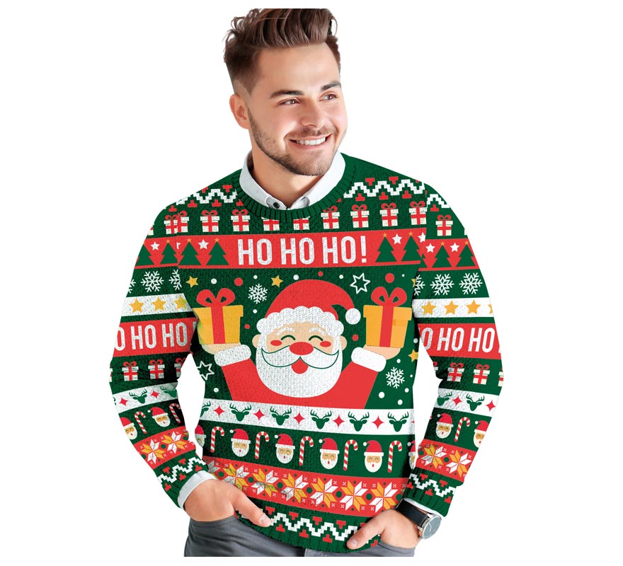 Translation missing: pt-PT.Jersey Navidad Ho Ho Ho verde y rojo para hombre